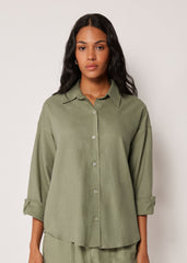 Cropped Linen and Viscose Shirt