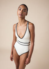 One Piece Swimsuit Bicolor Embroidery