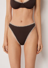 High Waist Brazilian Swimsuit Bottom Bicolor Embroidery