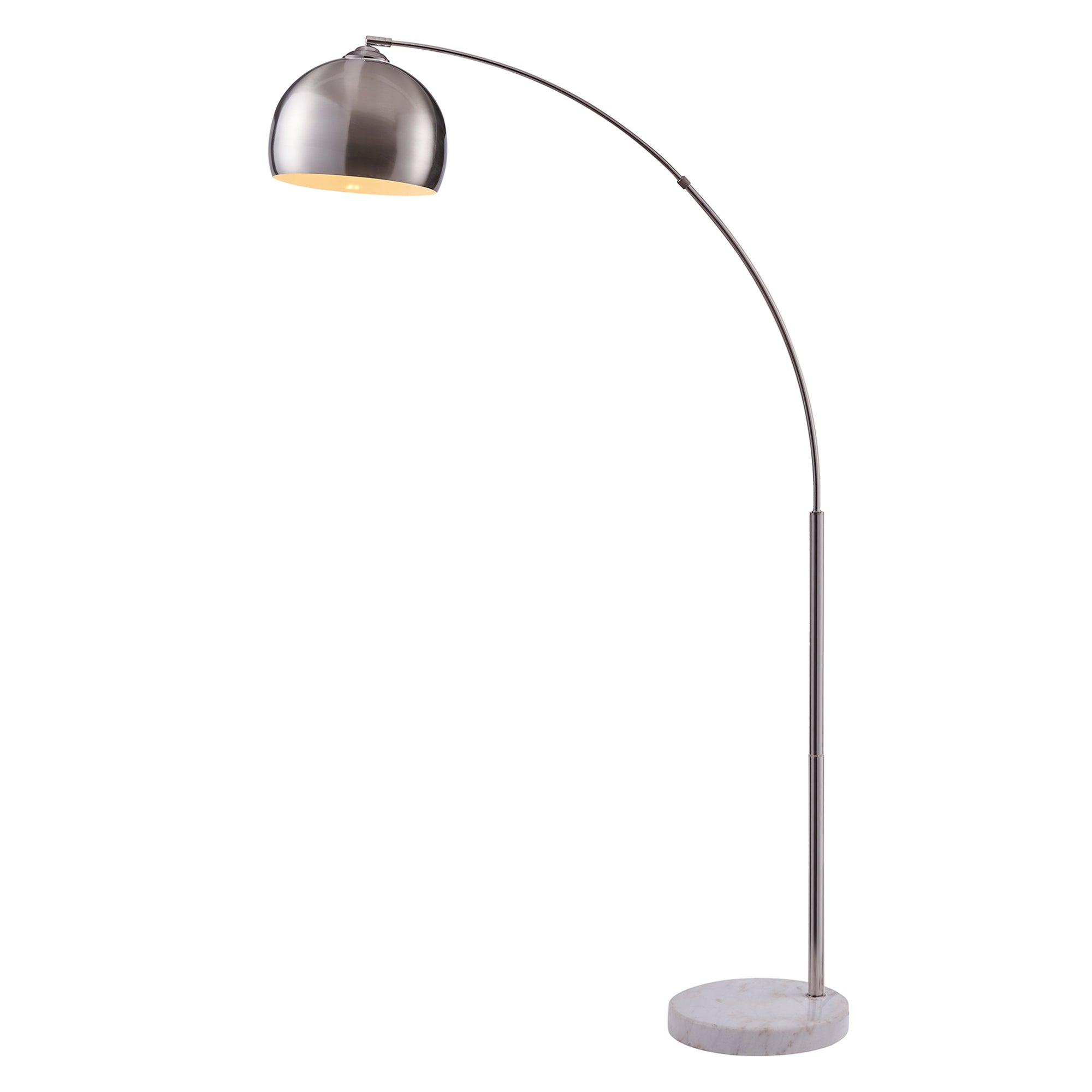 Teamson Home Arquer 173cm Arc Floor Lamp for Living Rooms, Home Offices, Dining Rooms, Bedrooms with Faux White Marble Base and Nickel Bell Shade