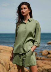 Cropped Linen and Viscose Shirt