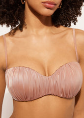 Graduated Padded Bandeau Swimsuit Top Shiny Satin
