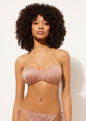 Graduated Padded Bandeau Swimsuit Top Shiny Satin