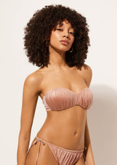 Graduated Padded Bandeau Swimsuit Top Shiny Satin