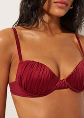 Shiny Satin Padded Push-Up Bikini Top