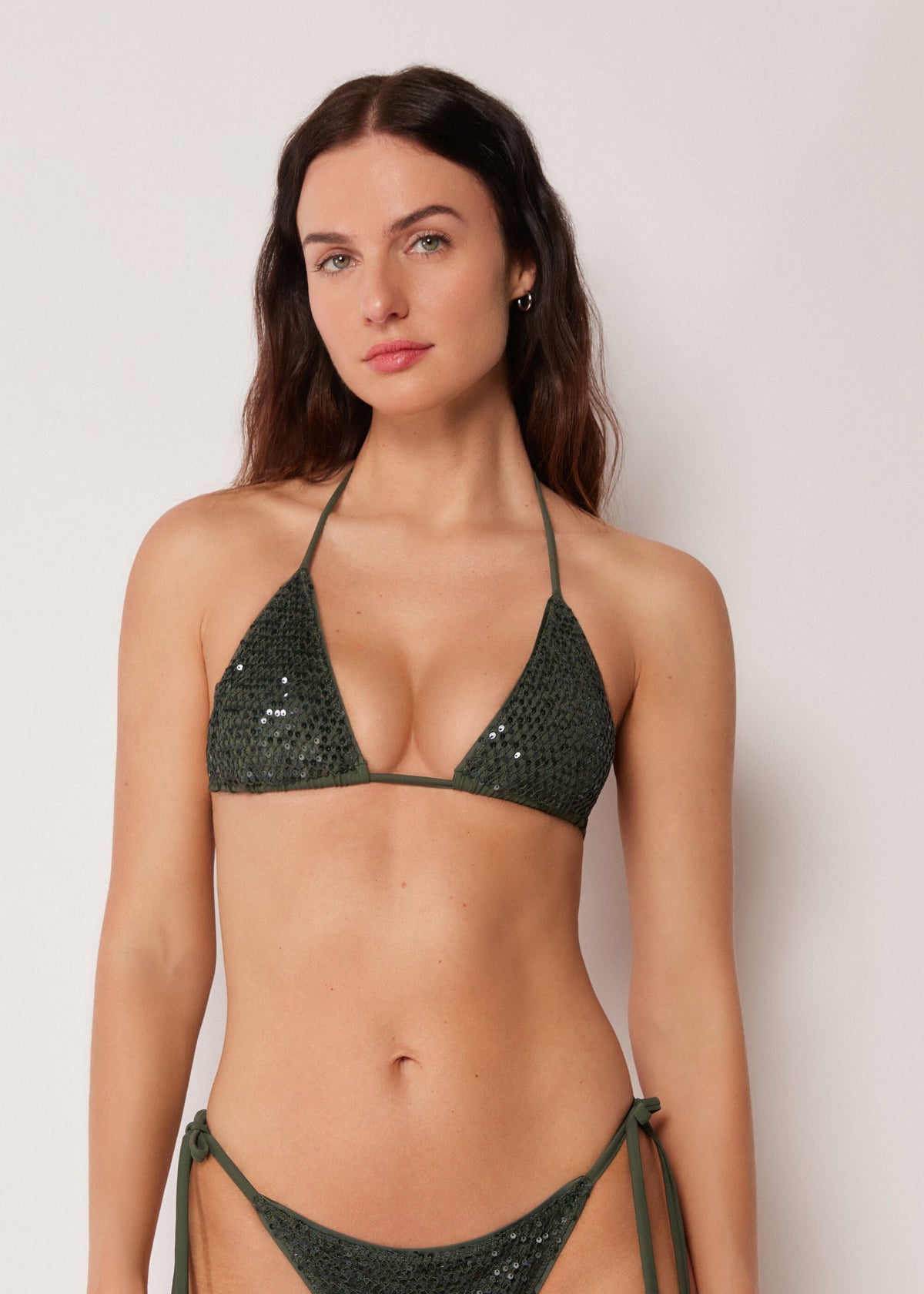 Triangle Swimsuit Top Sequin Net
