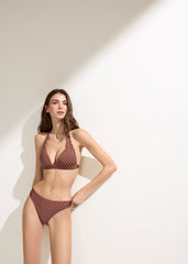 Padded Triangle Swimsuit Top Polka Dot Brown