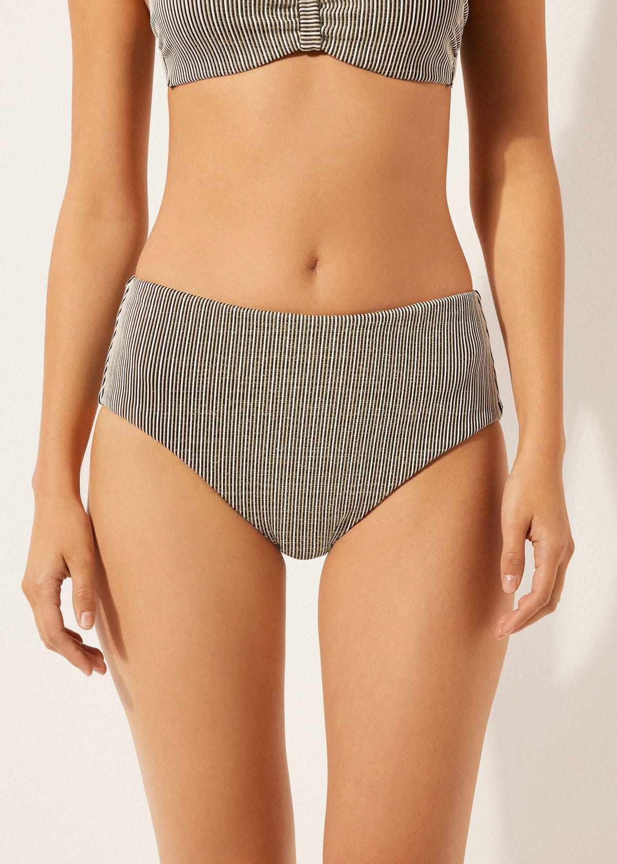 High-Waisted Swimsuit Bottoms Golden Stripes