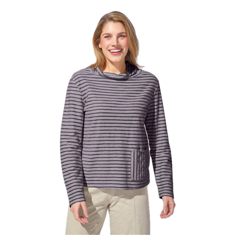 Escape Santa Barbara Stripe Chill Funnel Neck Top (2 Colors) (23541)