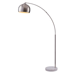 Teamson Home Arquer 173cm Arc Floor Lamp for Living Rooms, Home Offices, Dining Rooms, Bedrooms with Faux White Marble Base and Nickel Bell Shade